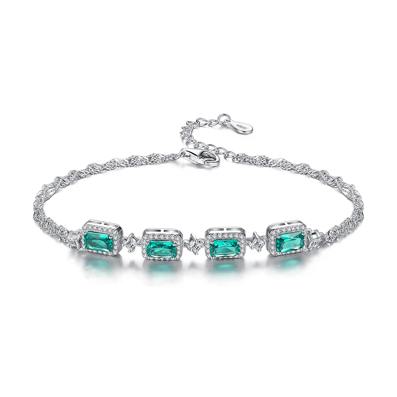 Factory Direct: Stunning 925 <a href='/silver/'>Silver</a> White Gold Emerald & Zircon Bracelet (SB0052)