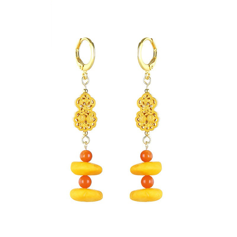 Factory Direct S925 <a href='/silver/'>Silver</a> Long Drop Earrings | Gold & Silver Plated Plant Amber | Q1S9e681