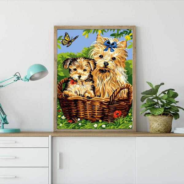 Factory-Made Hand Painted Oil Painting By Numbers: Custom Home Decor for Kids/Adults Wall <a href='/art/'>Art</a> with Cute Puppy