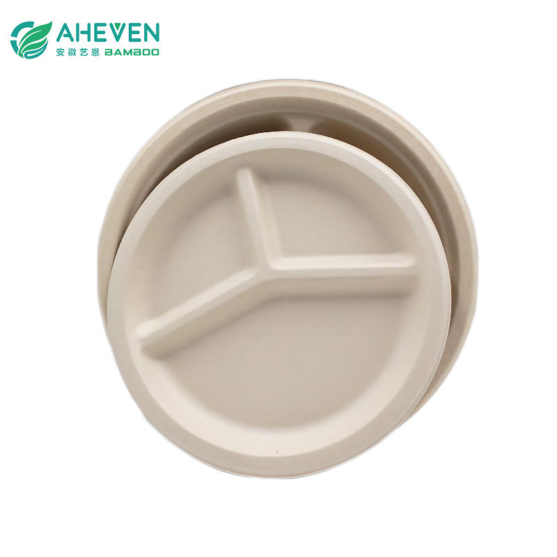 China Manufacture Eco <a href='/3-compartment-bagasse/'>3 Compartment <a href='/bagasse/'>Bagasse</a></a> Plate In 9 Inch