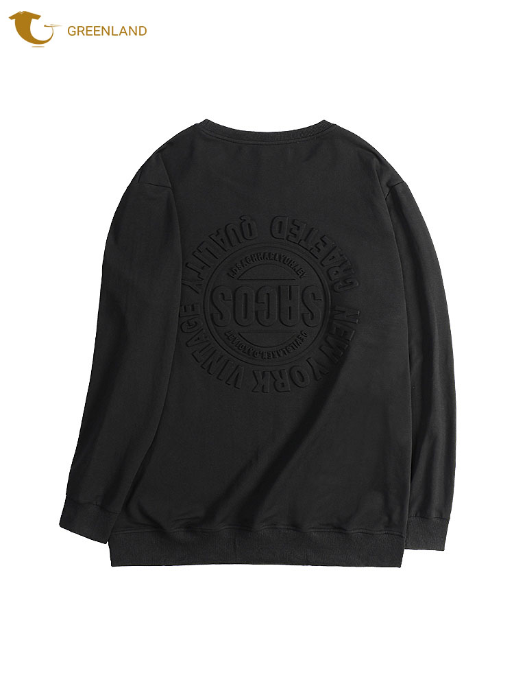 Factory Direct: Oversized 3D Letter Embossed Men's Sweatshirt - Customizable, Black Round Neck Pullover