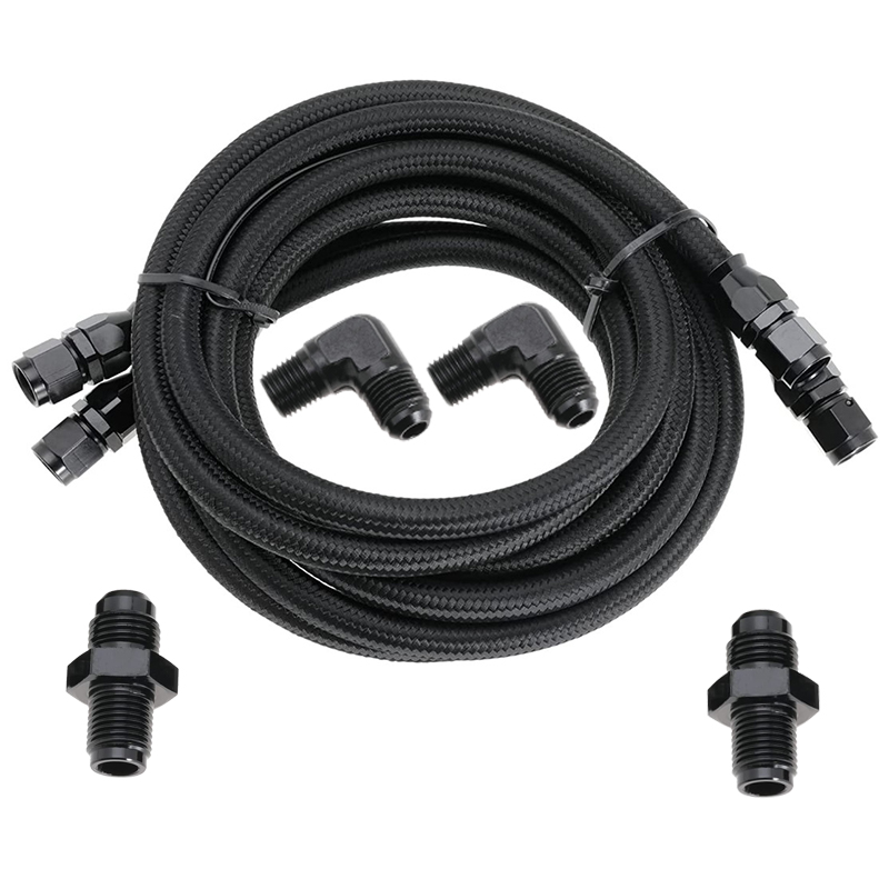 AN6 PTFE Stainless Steel Braided Fuel Line Kit - 16ft Hose, 10 Fitting Adapters, 2 Separator Clamps, 500 PSI Working Pressure - View #4