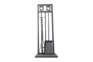 Steel Fireplace Tool Set with Stand - Black
