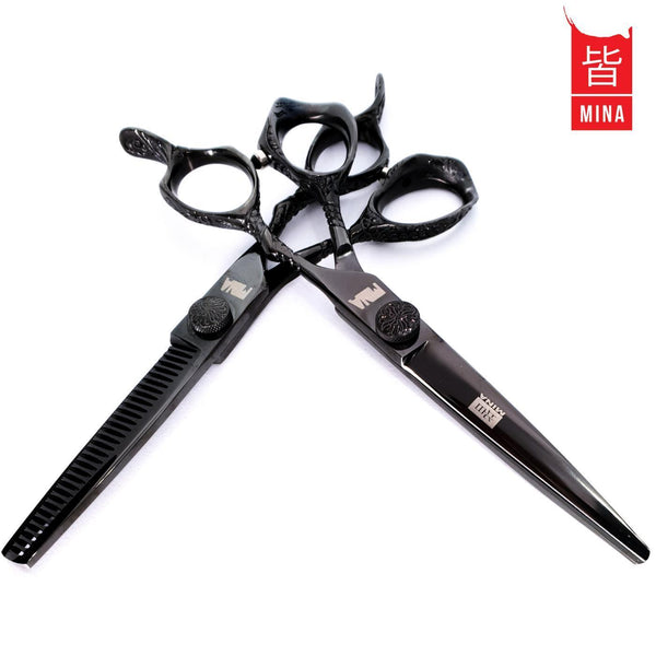 Hairdressing <a href='/scissors/'>Scissors</a> 5.5'' Barber Hair Cutting Thinning Salon Scissors Shears Black Colour with Fine Adjustment Screw By CANDURE | Lash Beverly Hills