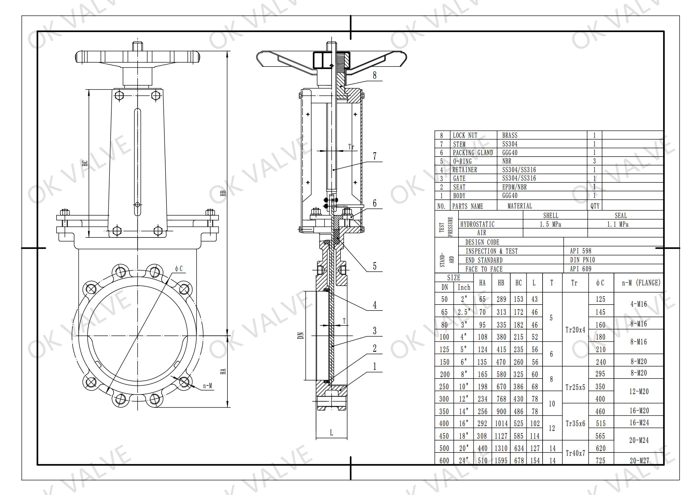 ok valve manual knife gate valve drawing