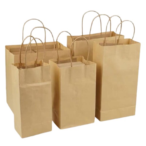 Machine Made Custom Printed Cheap Carryout Packaging Plain Paper <a href='/bag/'>Bag</a>s Brown Kraft Bag With Handle China Manufacturer