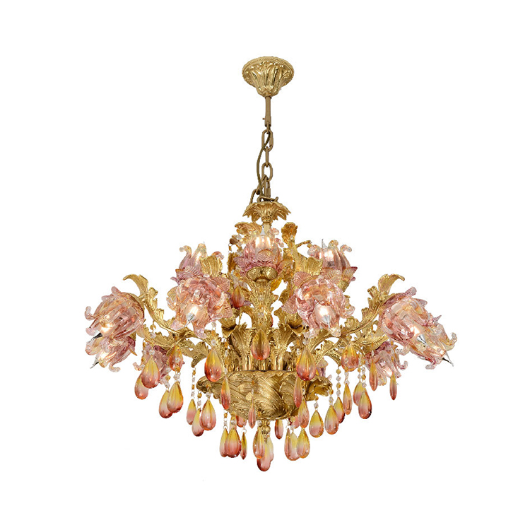HITECDAD Country Style Brass Chandelier Coloured Glazed Big Flower K9 <a href='/crystal-pendant-light/'>Crystal Pendant Light</a>