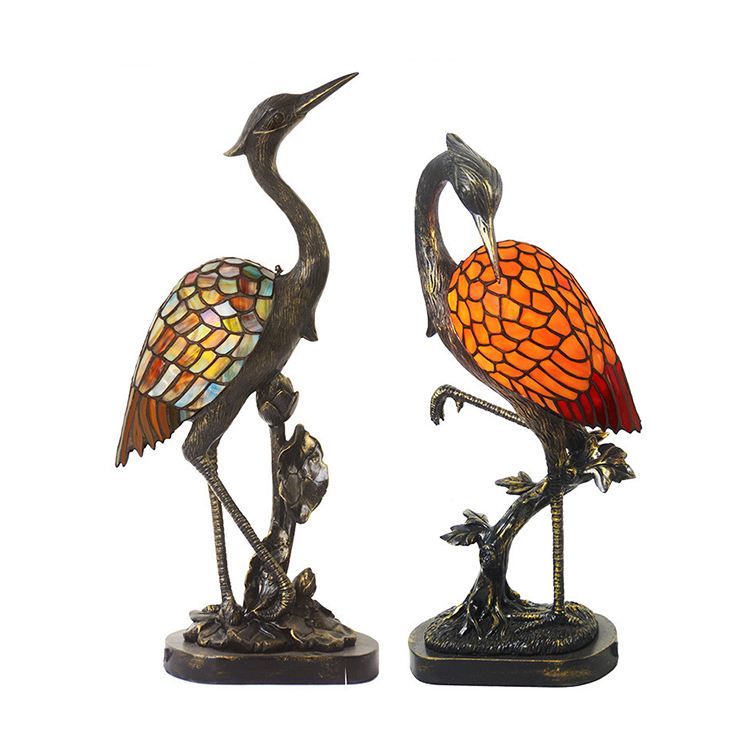Factory Direct: Shop HITECDAD's Retro Stained Glass <a href='/tiffany-table-light/'>Tiffany Table Light</a> with Resin Red-crowned Crane Design