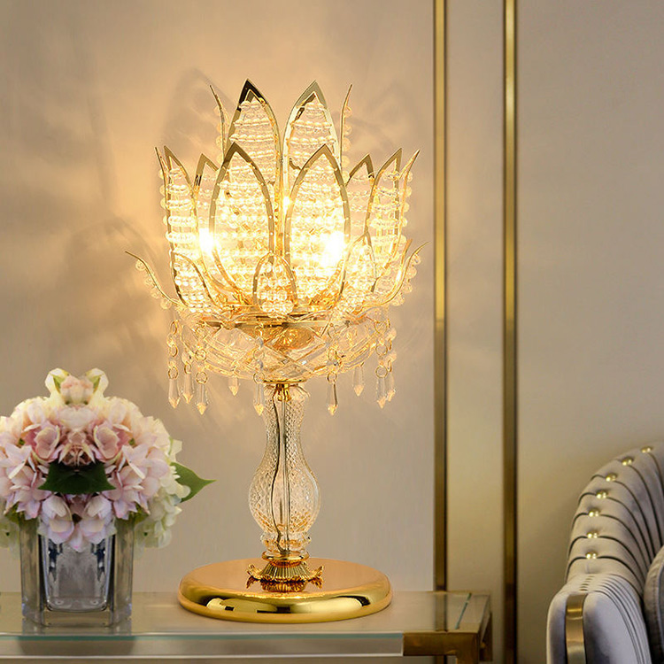 HITECDAD Crystal <a href='/lotus-flower-table-lamp/'>Lotus Flower Table Lamp</a> Bedside Desk Nightstand Lamp