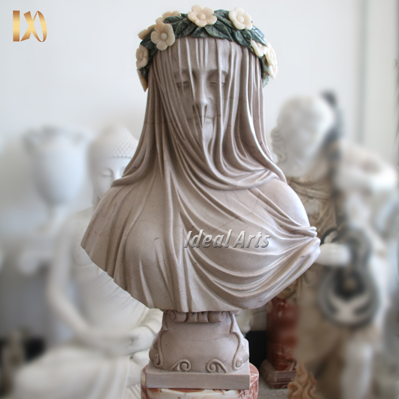 Ideal Arts Veil Woman Marble Bust Statue Hand Carved Sculpture Roman Custom Female Lady Marble Bust Statue of woman with veil