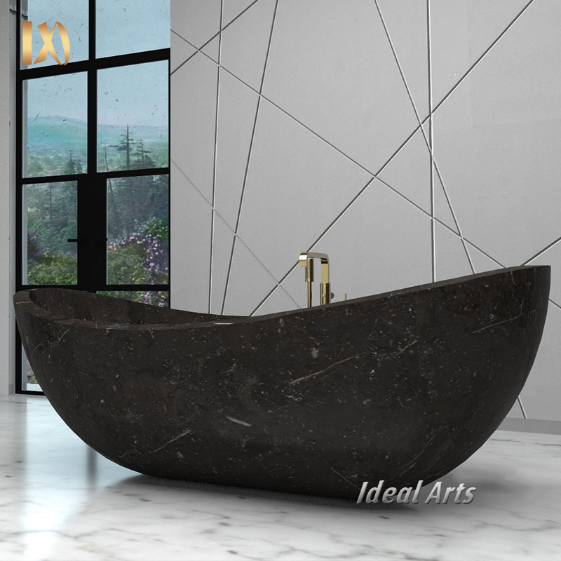 Ideal Arts Hand Carving high end natural Black Freestanding <a href='/marble-stone-bathtub/'>marble stone bathtub</a> large oval