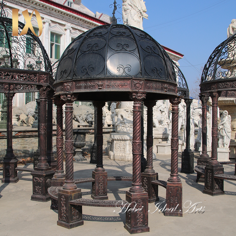 Ideal Arts good quality backyard cast Antique Casting Iron Gazebo with Iron Dome and Seat