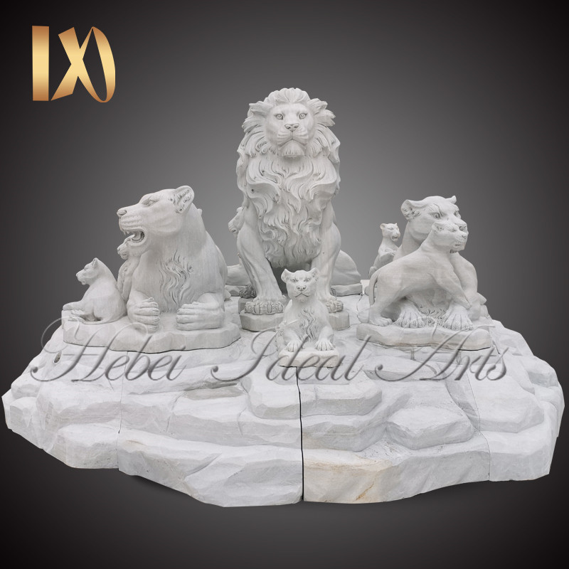 White Marble Lion Family Statue Animal Sculpture for Sale