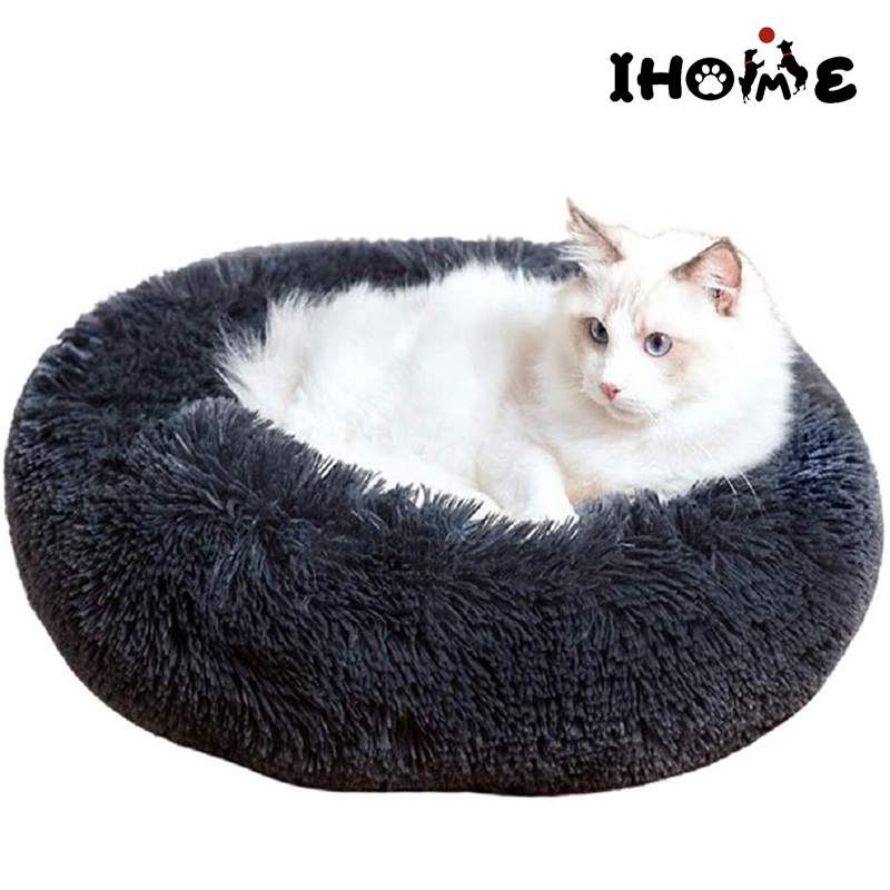 https://www.ihometoy.com/soft-black-plush-dog-bed-round-donut-pet-sofa-product/