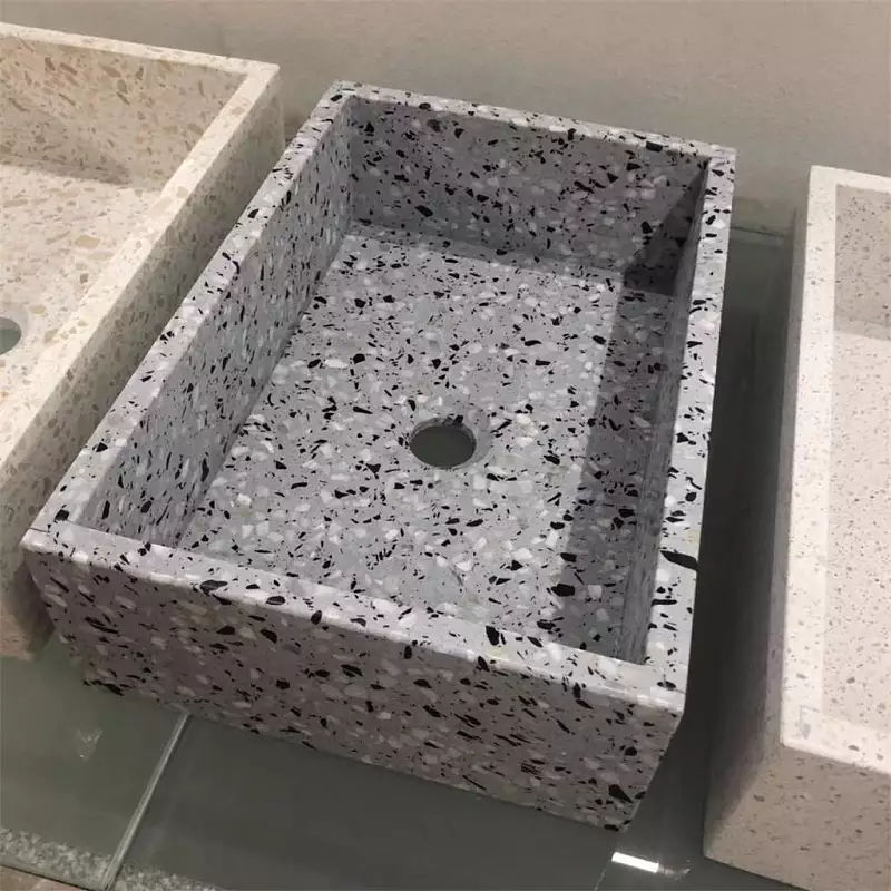 Factory-made Square Cement Terrazzo Sink for Bath & Kitchen | Durable Artifical Stone Basin