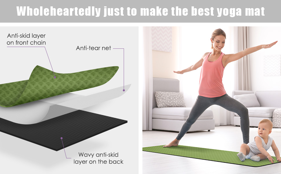 Non-Slip Yoga Mat Exercise & Workout Mat with Carrying Strap