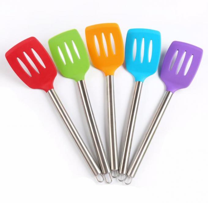 201 stainless steel hand Food Grade Silicone Slotted Turner cooking tool