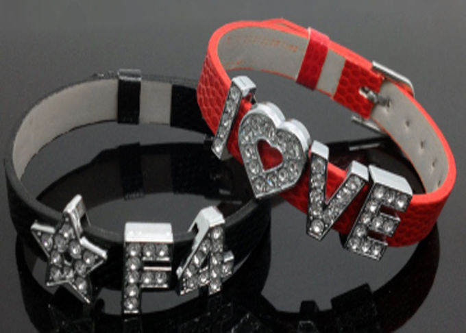 DIY Personalized Pu Leather Bracelets Wristband A - Z Slide Letters Charm