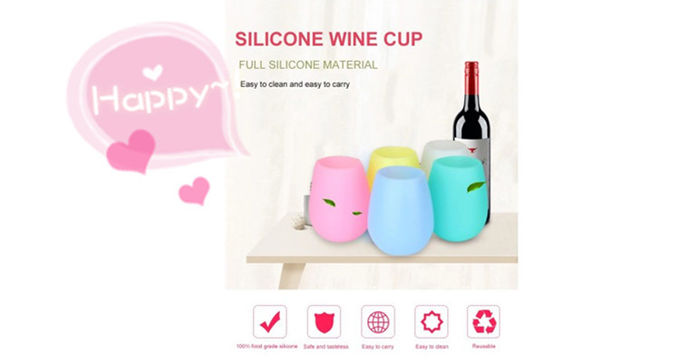 Unbreakable Reusable Colorful Silicon Wine Cup , Coffee Silicone Wine Glasses
