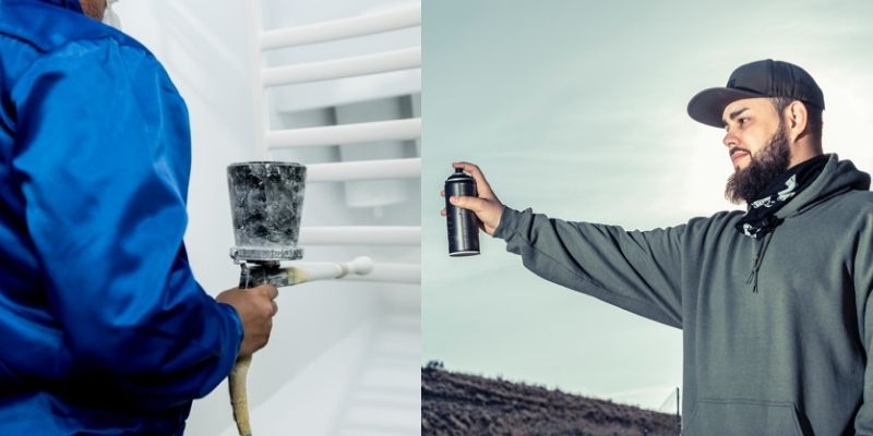 Male worker powder coating parts in paint spray booth in sheet metal factory stock photo - OFFSET