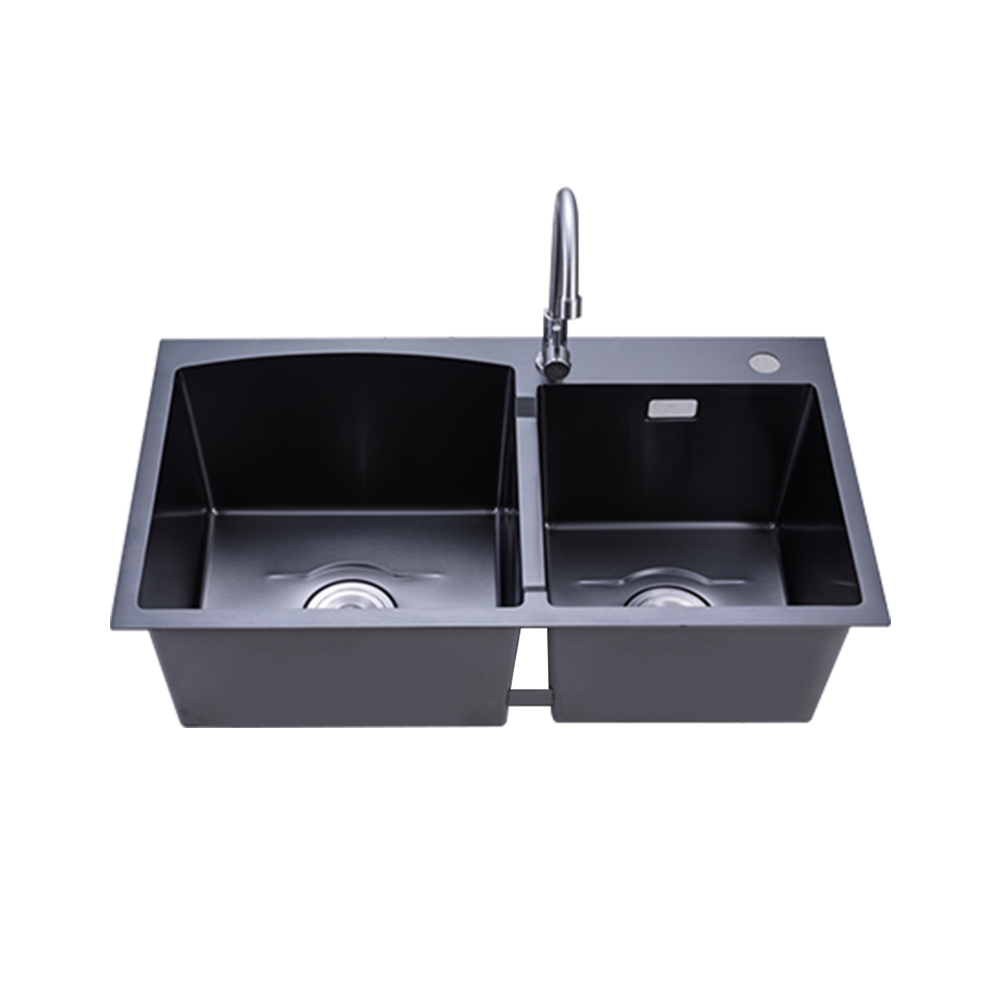 Factory Direct: Black Gold Double Sink with Accessories - Arc Edge and Concave Middle - Stainless Steel Kitchen Upgrade