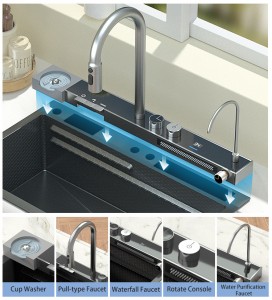 Piano  Waterfall Ktchen Sink + 5 Accessories-4