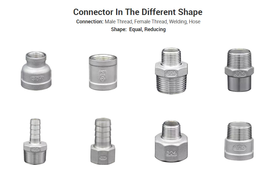 Stainless Steel 304 316 Pipe Fitting Connector Male Thread Casting Hexagon Reducing Hose Nipple Plumbing Materials