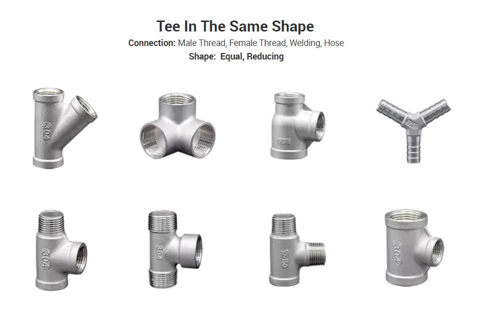 Stainless Steel Tee 304 316 Bsp NPT G BSPT Female and Male Thread Casting Pipe Fitting Connector Plumbing Materials