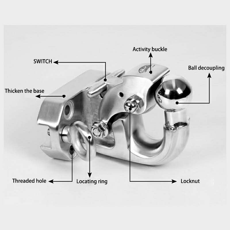 Junya OEM Supplier Customized Stainless Steel 304 316 Spherical Towing Hanger for Prado off-Road Trailer Parts Chrome Tow Hook Big Capacity 8tonne