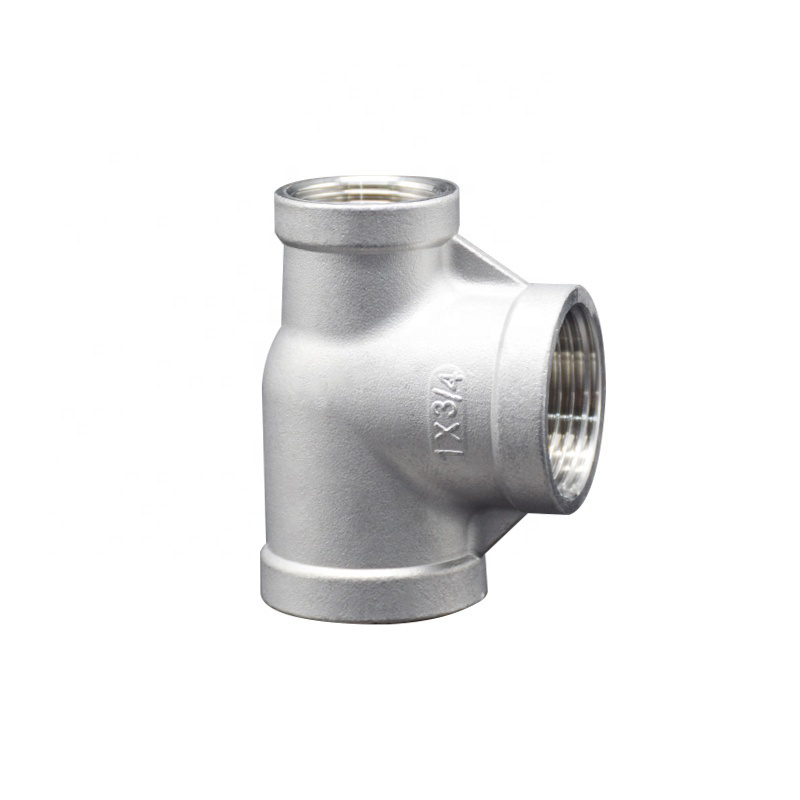 Junya OEM Service Stainless Steel Reducing Tee 304 316 Bsp NPT G BSPT Female Thread Casting Pipe Fitting Connector Plumbing Materials