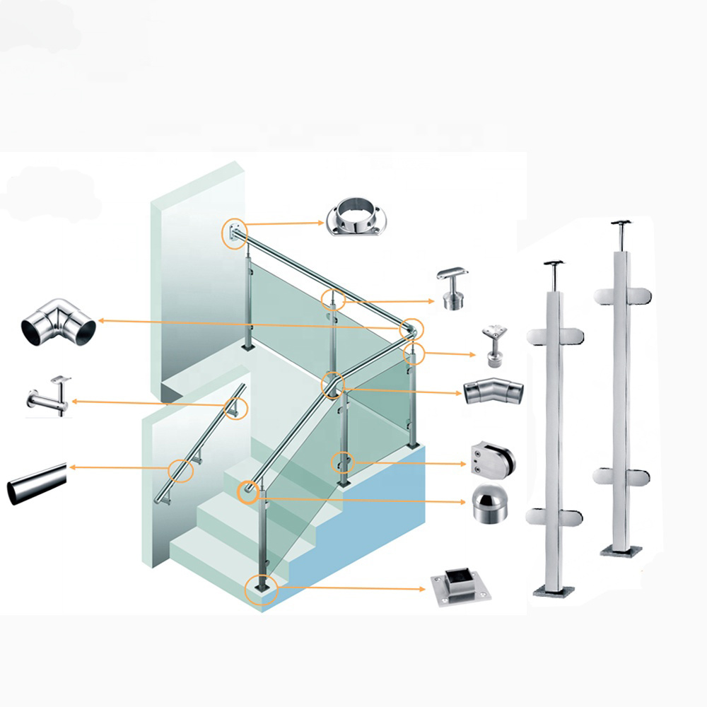 OEM Supplier Casting 316 304 Stainless Steel Pipe Stair Balustrade Handrail Railing for Outdoor Steps Staircase Glass Clamp Fitting/Accessories/Hardware