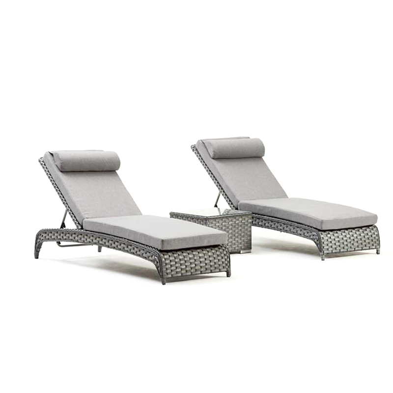 Factory-direct Outdoor Poolside Sunbed Set with Dark Grey Cushions and <a href='/coffee-table/'>Coffee Table</a>