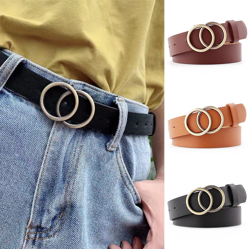 Women Belt Elastic Narrow Gold Metal Waistband Long Geometric Buckle F  alwaystyle4you