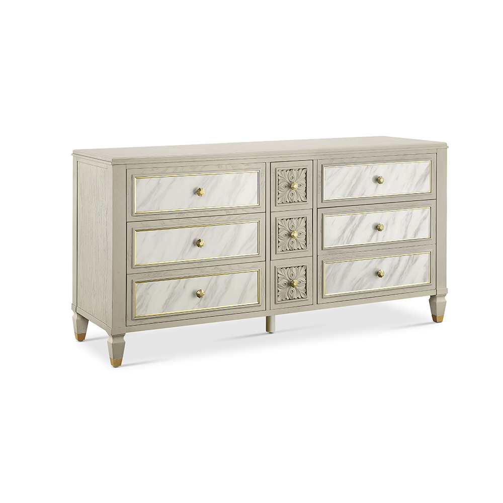 Modern Marble Outlook Drawers Exquisite Carved design Wonderful  Dresser for Bedroom  High Class Wood <a href='/furniture/'>Furniture</a> Manufacturer China Supplier