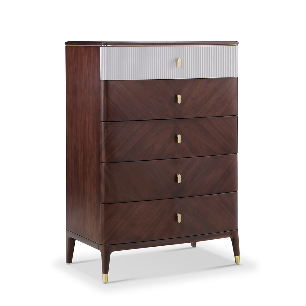 Modern Luxury Simplicity High Chest for Bedroom Superior Wood Carving Handmade Nature Veneer  Precious Brass Ornament High Class Wood <a href='/furniture/'>Furniture</a> Manufacturer China Supplier 