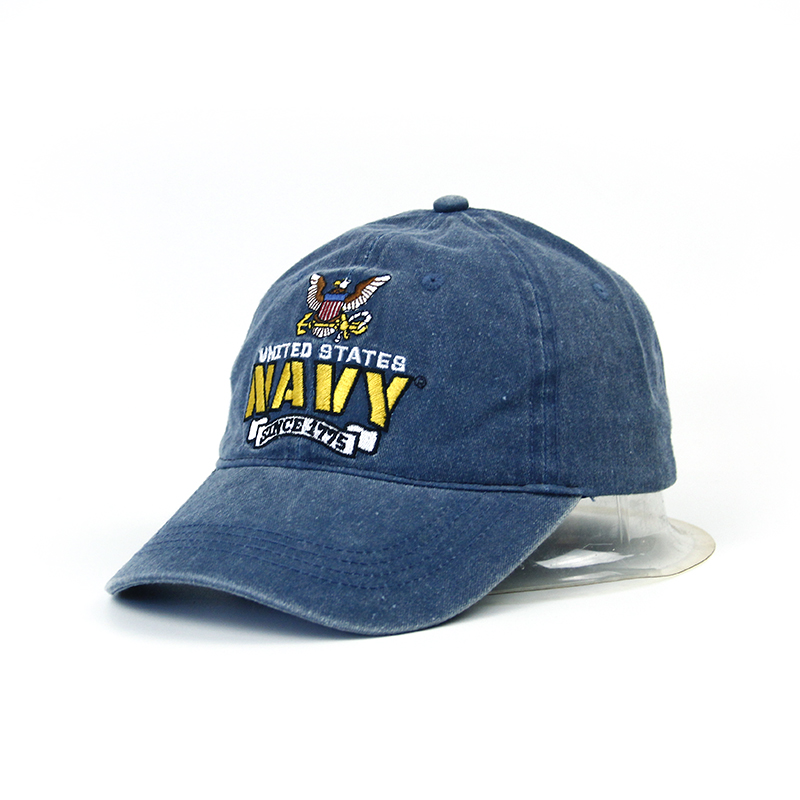 Navy Blue Washed Custom Embroidered <a href='/baseball-cap/'>Baseball Cap</a>s - Factory Direct Quality Guaranteed!