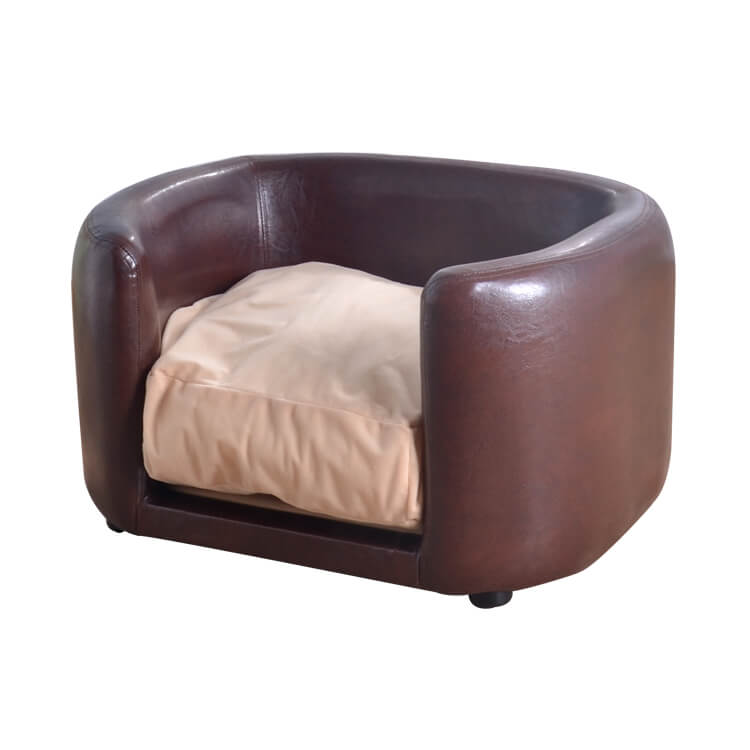 Factory direct Faux Leather Brown Vinyl Dog Sofa <a href='/bed/'>Bed</a> - Foam Pad Included