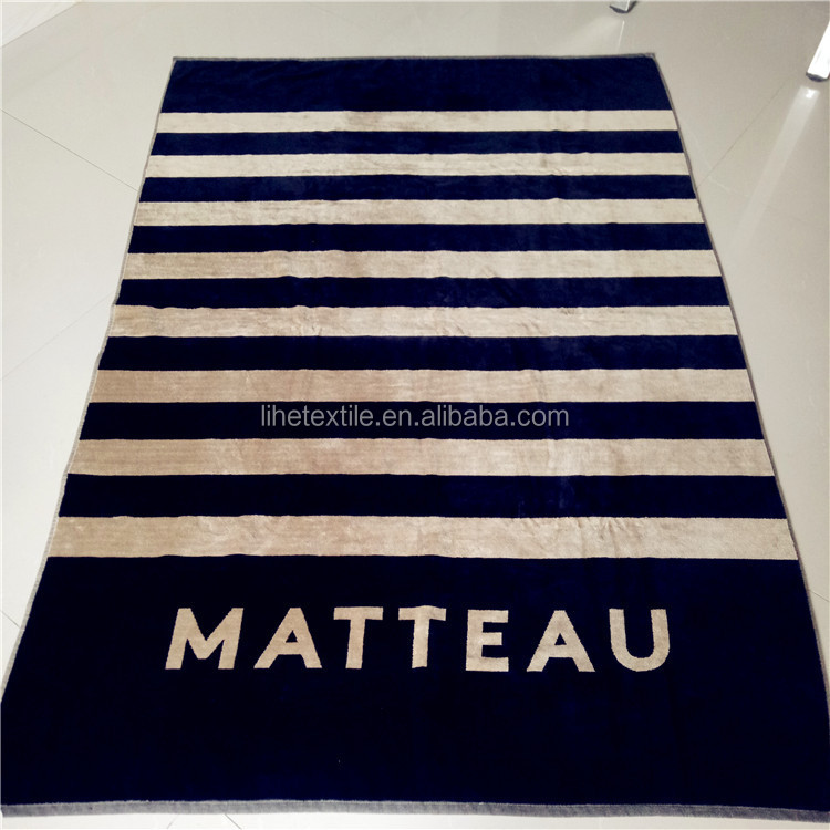 100% cotton velour woven jacquard custom logo beach towel