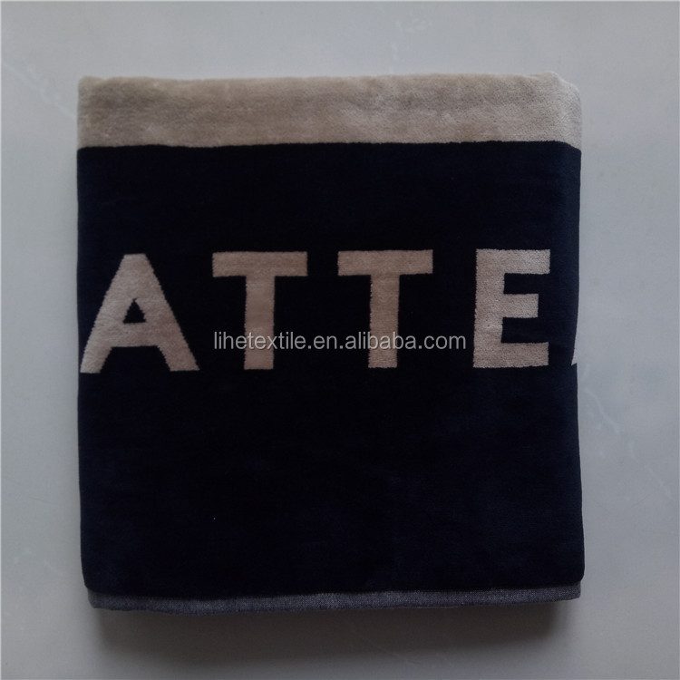 100% cotton velour woven jacquard custom logo beach towel