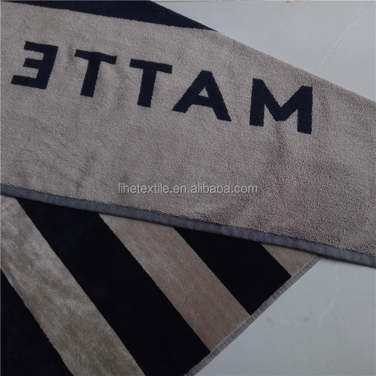 100% cotton velour woven jacquard custom logo beach towel