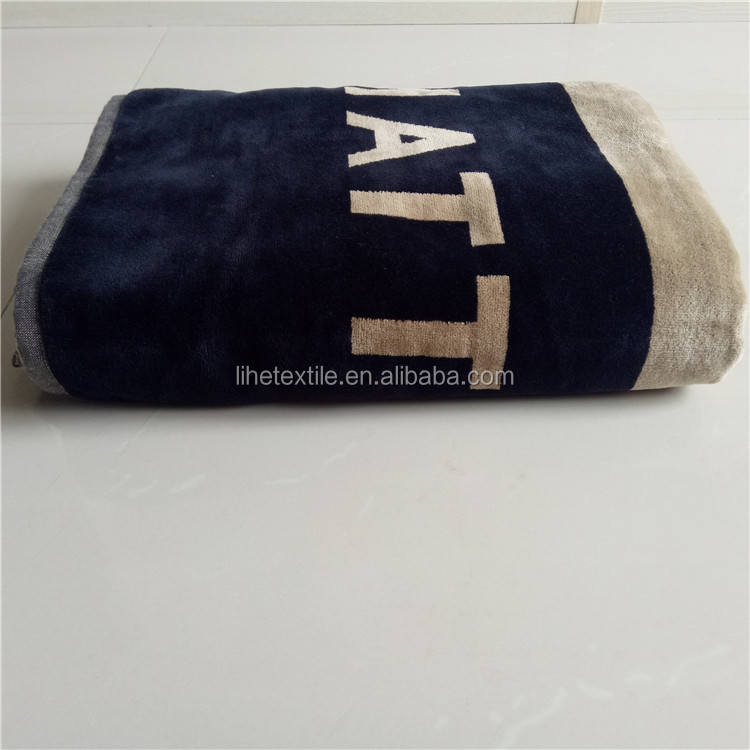 100% cotton velour woven jacquard custom logo beach towel