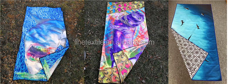 RPET bottle recycled polyester material waffle fabric custom design sand free double side print beach towel