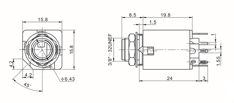 6.35mm-Inch-Panel-Mount-Female-Stereo-Socket-3-Pin-Headphone-Audio-Jack-Connector