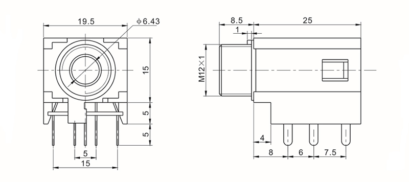 6.35mm-Stereo-Jack-Socket-7-Pin-PCB-Mount-Female-Audio-Headphone-Socket-Connector