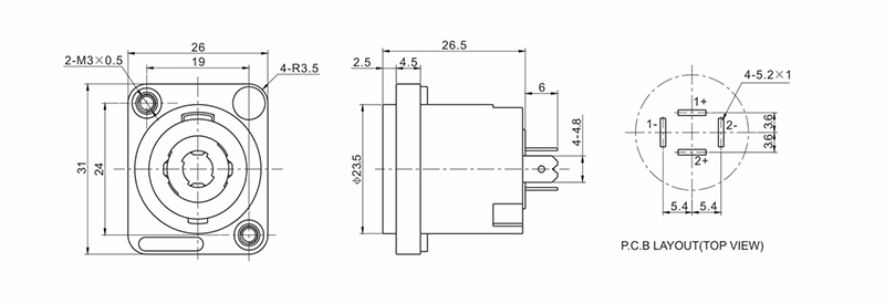 Audio-Speaker-Twist-Lock-SpeakOn-Connector-4-Pin-Neutrik-SpeakOn-Compatible-Female-Chassis-Connector