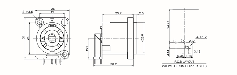 Neutrik-4-Pin-Chassis-Mount-Twist-Locking-SpeakOn-Speaker-Female-Connector