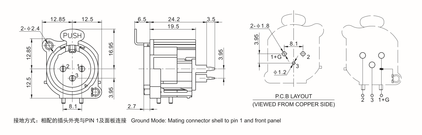 Neutrik XLR 3-Pin Female Chassis Panel Mount Socket Connector