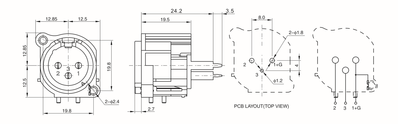 XLR Chassis Panel Mount Female Socket Connector 3 Pin D Series Size Jack Audio Studio Connector