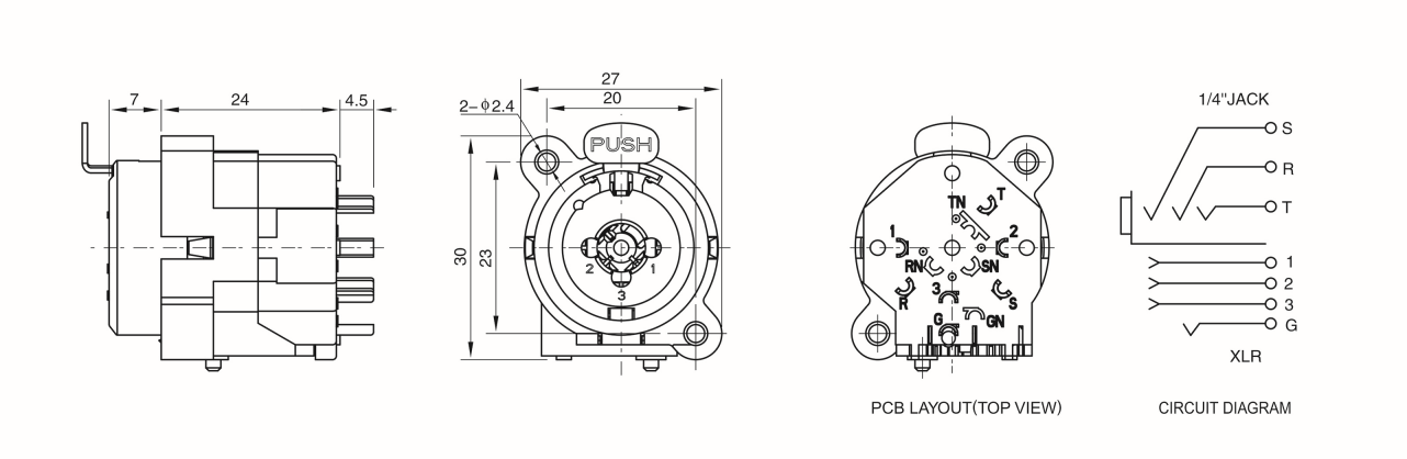 XLR Combo Connector 3 Pole Female Chassis Mount Socket With Stereo Jack