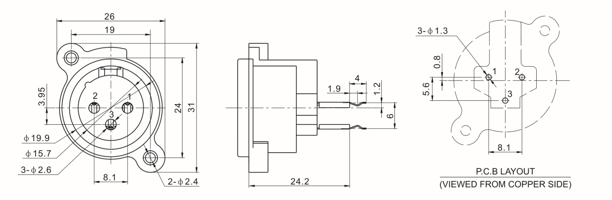 XLR Female Chassis Connector 3 Pin Panel Mount D-Size XLR Connector